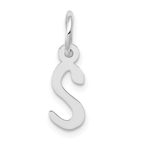 14K White Gold Small Slanted Block Initial Letter S Charm Pendant - (B13-225)